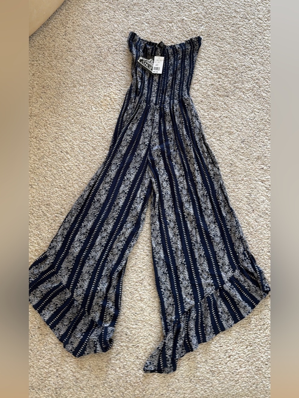 Dry Goods Navy & White Striped Smocked Wide-Leg romper